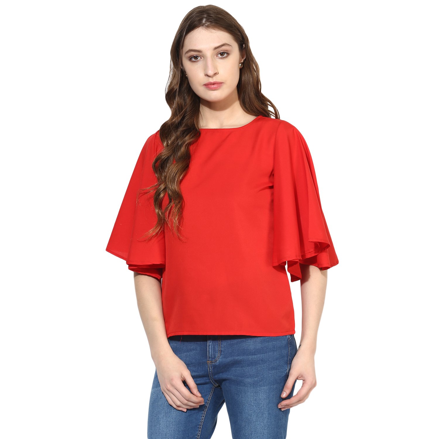 one femme women's solid bell sleeved top
