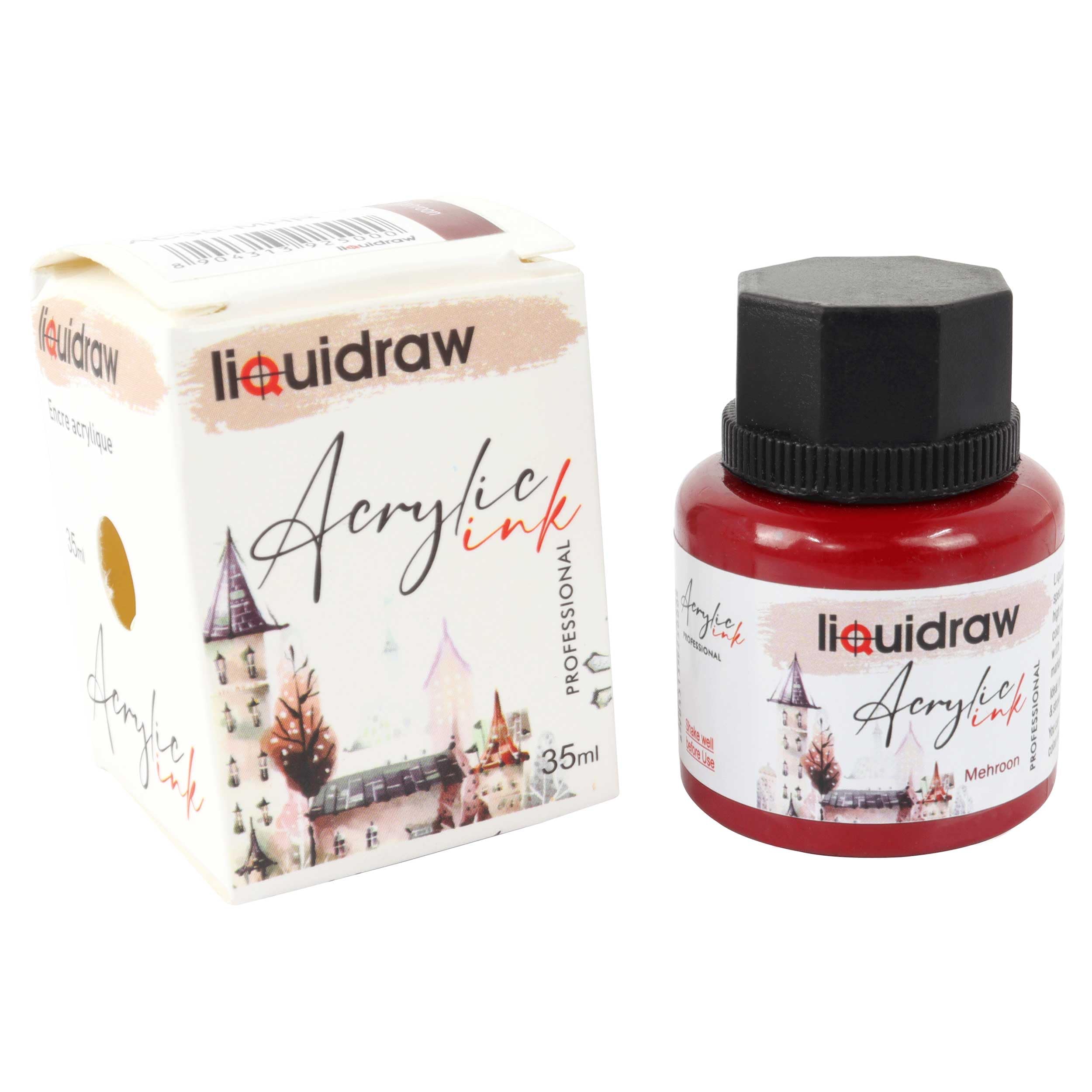 Liquidraw Acrylic Inks for Artists 20 Colours Black White Available Waterproof Ink 35ml Professional for Painting, Drawing, Paints, Art, Brushes, Paper, Board, Canvas, Fabric & Wood (Maroon)