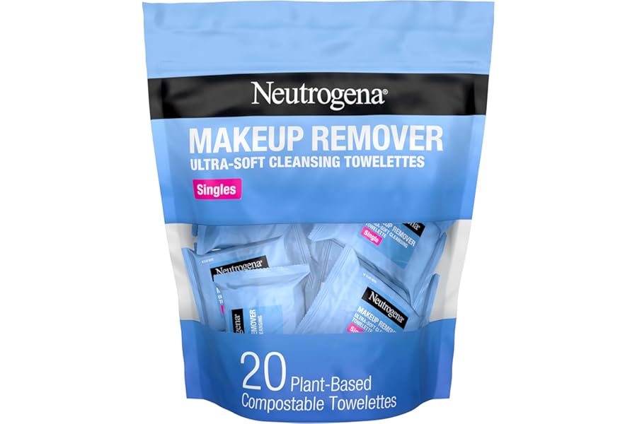 Neutrogena Makeup Remover Wipes, Daily Single Face Cleansing Towelettes, Makeup Removing Cleansing Wipes Removes Dirt & Oil, Alcohol-Free Face Towelettes, 20 ct