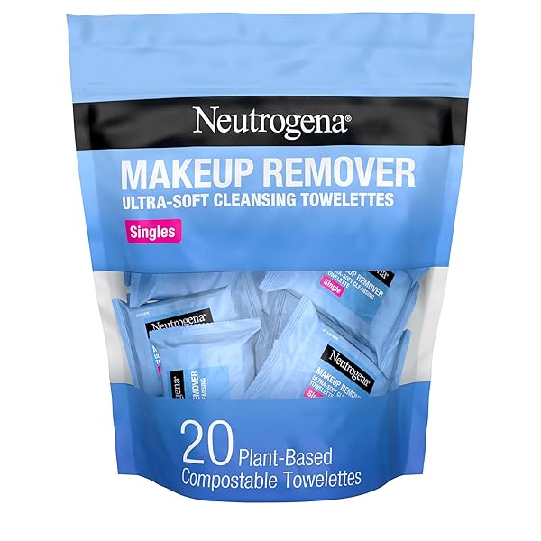 NEUTROGENA MAKEUP REMOVER WIPES, DAILY SINGLE FACE CLEANSING TOWELETTES, MAKEUP REMOVING CLEANSING WIPES REMOVES DIRT & OIL, ALCOHOL-FREE FACE TOWELETTES, 20 CT