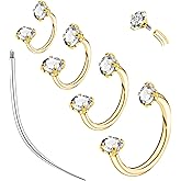 TFENY SJGF 16G 18G 20G Horseshoe Nose Rings,316L Double Cubic Zirconia Threadless Internal Thread Nose Stud Hoop Piercing, Cartilage Lip Helix Piercing Jewellery for Women and Men
