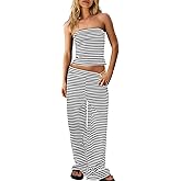 Panadila Womens Striped Two Piece Sets Summer Lounge Outfits Sailor Tube Top and Pants Matching Set Beach Vacation Travel Y2k