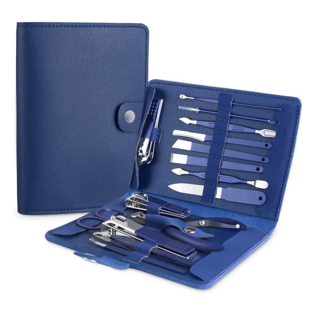 Manicure Set, Pedicure Kit, Nail Clippers, Professional Grooming Kit, Nail Tools 18 in 1 with Luxurious Travel Case for Men and Women 2020 Upgraded Version Blue : Beauty