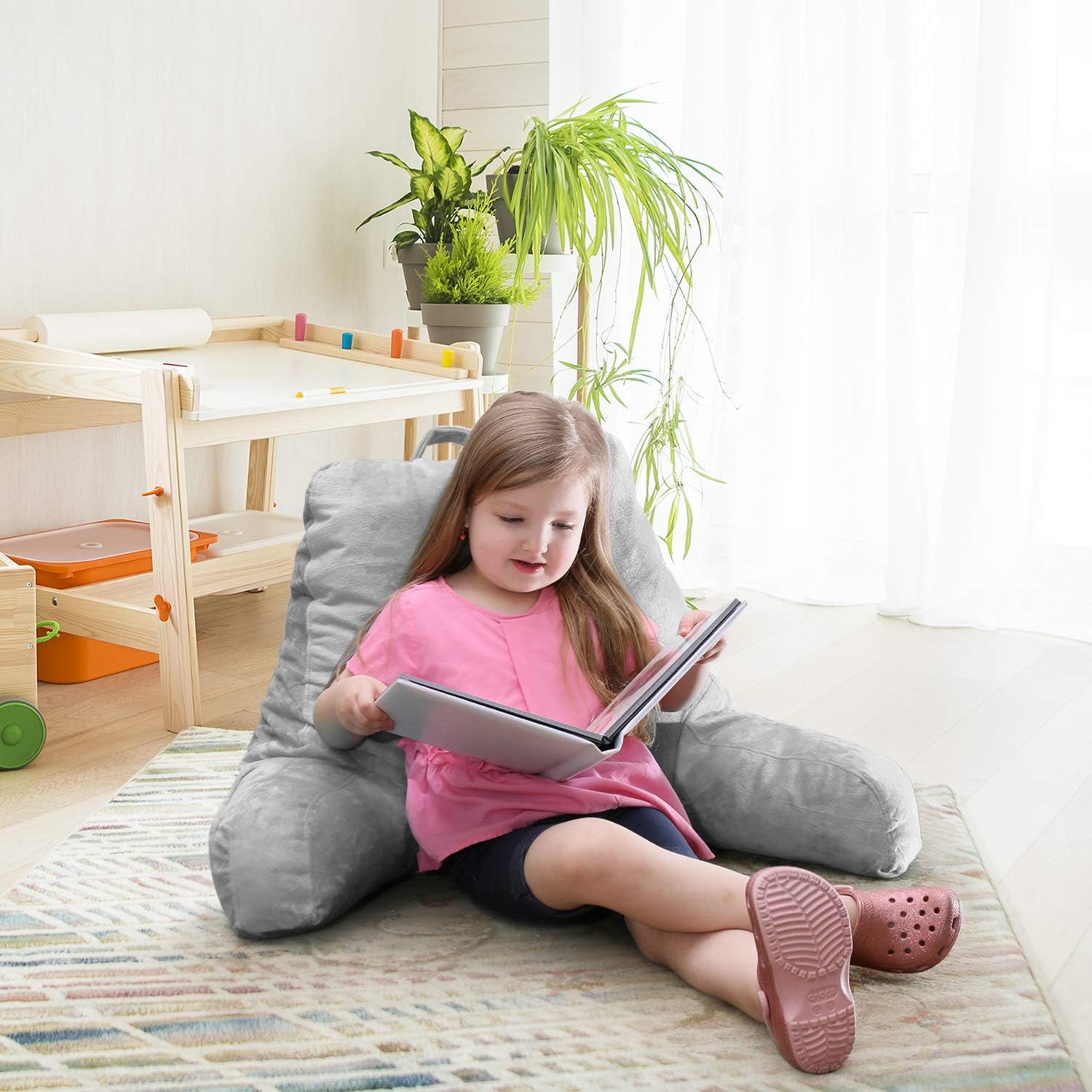 Nestl Reading Pillow, Medium Bed Rest Pillow with Arms for Kids Teens & Adults – Premium Shredded Memory Foam TV Pillow - Silver: Home & Kitchen