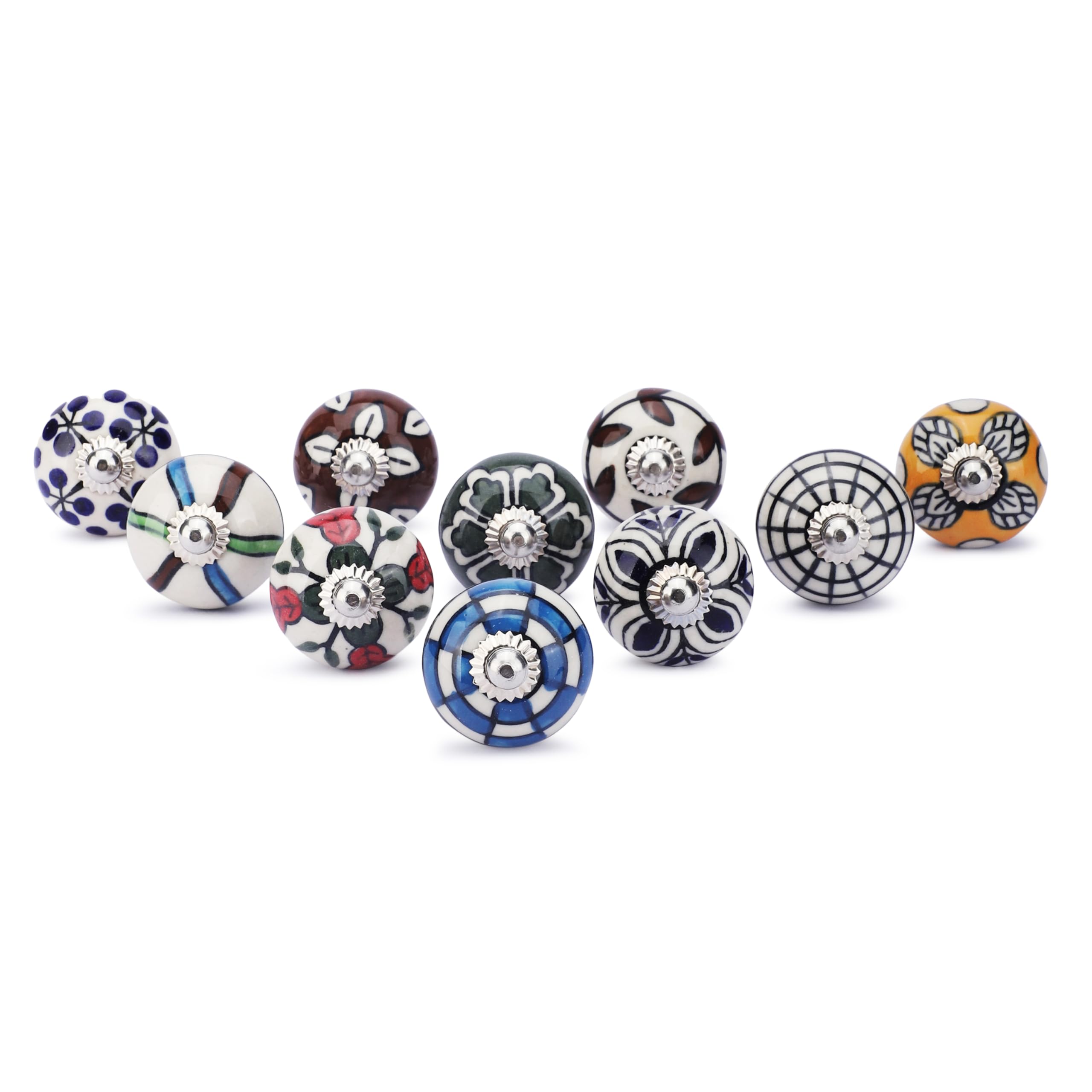 Ajuny Set of 10 Ceramic Knobs – Multicolor Floral Printed Pottery Pulls for Cupboard Drawer Kitchen Cabinets Dresser – Handmade Decorative Furniture Knobs — image 1