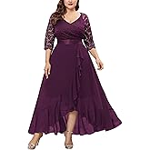 Miusol Women's Plus Size Elegant V Neck Ruffle Floral Lace Bridesmaid Maxi Dress