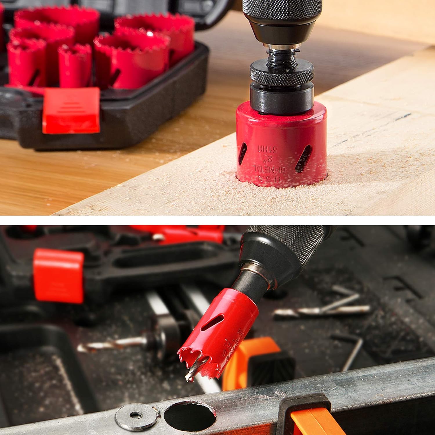 Bi-Metal Hole Saw Kit, HYCHIKA 17 Pcs High Speed Steel 3/4 inches- 2-1/2 inches Set in Case with Mandrels, Durable High Speed Steel, Perfect for Drilling PVC Board, Metal, and Plastic Plate: Home Improvement