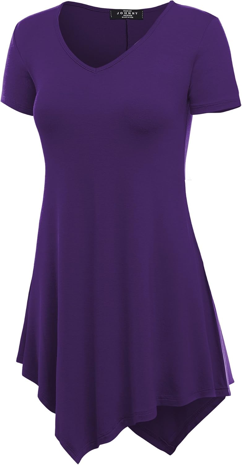 Made By Johnny Women's Casual Short Sleeve Comfy Tunic Swing Dress Loose Blouse Top for Leggings Plus Size XS-5XL at  Women’s Clothing store