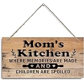 Mom's Kitchen Sign - Where Memories Are Made and Children are Spoiled, Home Decor for Kitchen, Decorative Hanging Wall Plaque Wood Sign, Mom Gift from Daughter Son, Farmhouse Kitchen Decor