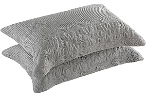 BOSOWOS Pillow Shams Queen Size Set of 2, Ultra Soft Breathable Quilted Embroidery Pillow Cases 20 x 30 Inches for Sleeping, Decorative Microfiber Bed Pillowcases Easy Care, Gray