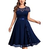 Miusol Women's Plus Size Ruffle Floral Lace Contrast Chiffon Formal Bridesmaid Party A-Line Cocktail Dress