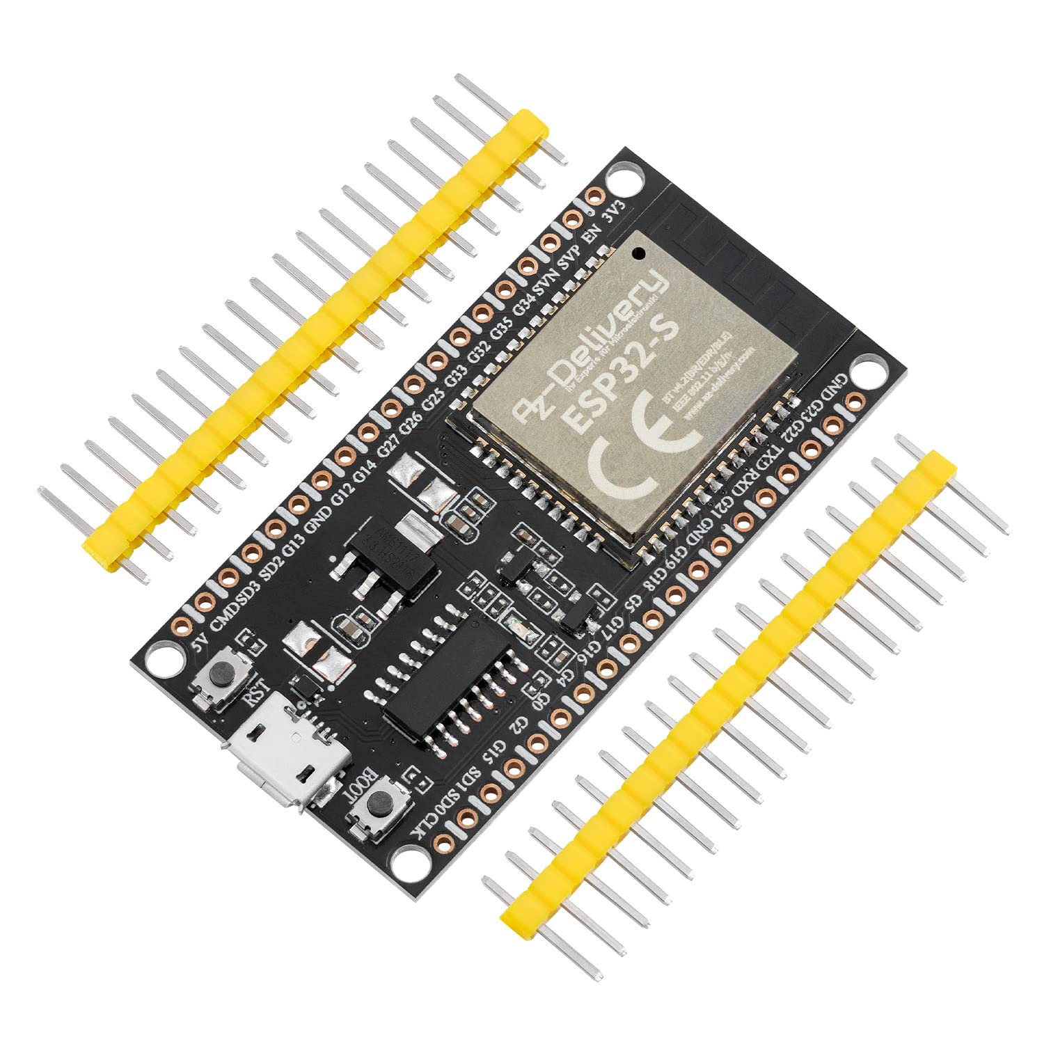 AZDelivery ESP-32S Dev Kit C unsoldered NodeMCU Module WLAN WiFi Development Board with CH340 (successor model to ESP8266) and compatible with Arduino including E-Book!
