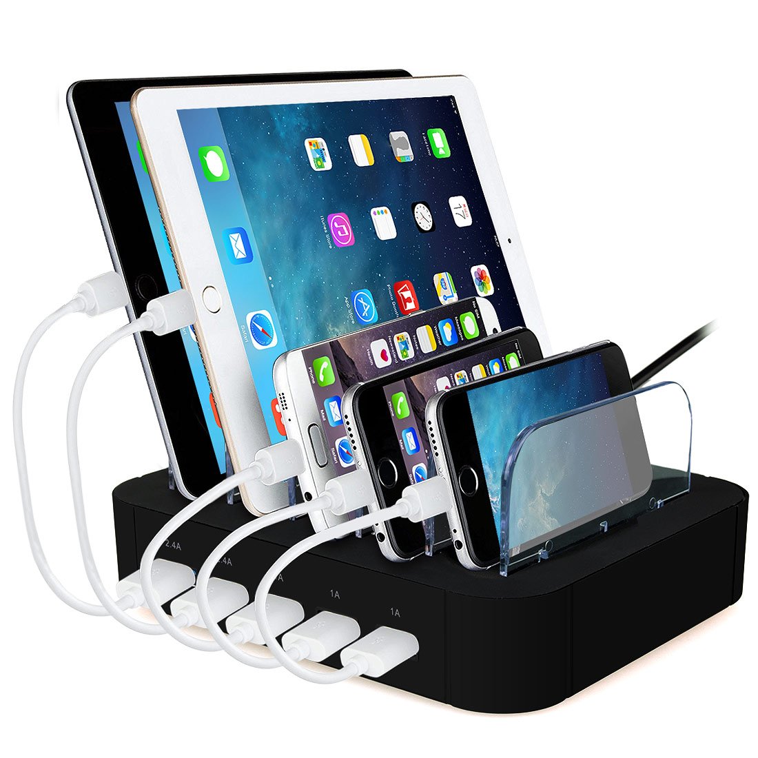 AcTopp USB Ladestation Multiport USB Universal Dockingstation Ladegerät Ladedock 5 Ports USB Ladestation gehostete Desktop Ladestation Ladeeinrichtung für Handys Tablets Kindle