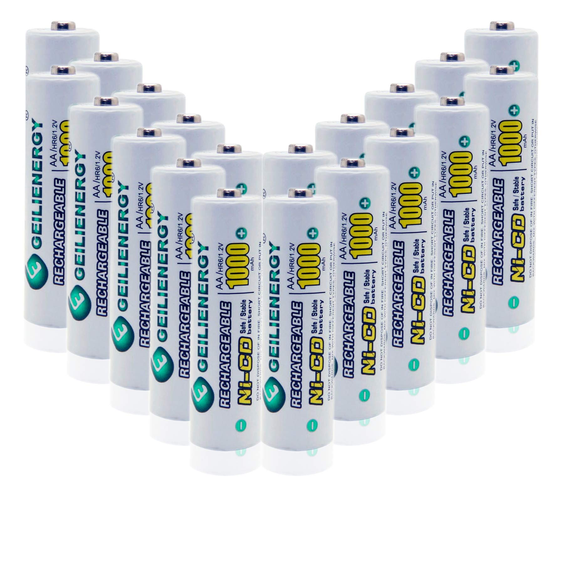 GEILIENERGY Solar Light AA Ni-CD 1000mAh Rechargable Batteries,AA Rechargeable Batteries for Solar Lights Solar Lamp(Pack of 20)