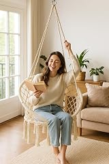 raxter Beige Hammock Chair Macrame Swing with Cotton Rope 120KG Max view 3