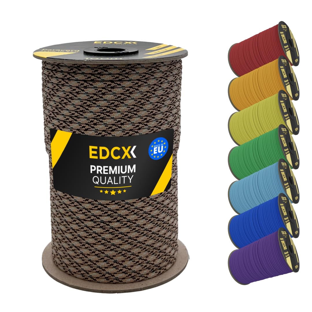 EDCX 4mm Nylon Paracord 550 100m (330 feet) | Ideal for Camping, Survival, Outdoor, Crafting, DIY | 100% Nylon Rope 4mm | Paracord 550 Type III in Solid Color (Desert Camo, 100 m)
