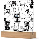 It's Fine I'M Fine Everything is Fine - Funny Black Cat Decor for Home Office Tabletop Shelf, Christmas Thanksgiving Gifts for Coworkers Women Men Mom Friends Cat Lovers, Cute Black Cat Desk Decor Acrylic Plaque 4 X 4 Inches