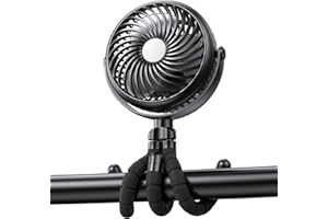 GRANDFAST Portable Stroller Fan - 5000mAh Rechargeable Battery with Flexible Tripods, 360° Pivot, 20 Hrs Runing, Personal Fan for Cooling Outdoor Travel Beach Umbrella Wagon Crib Treadmill Car