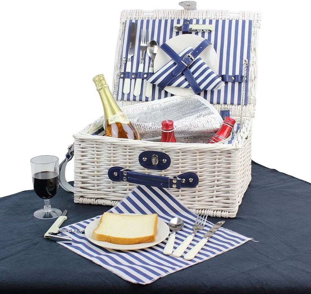 INNO STAGE Willow Picnic Basket for 2 Persons, Wicker Hamper Set with ...