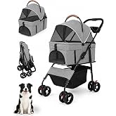 Pet Stroller, 3 in1 Foldable Dog Cat Stroller with Detachable Carrier-Gray | 35lbs Lightweight Foldable Dog Stroller, 4 Wheels, Compact Travel Pet Stroller for Small to Medium Pets