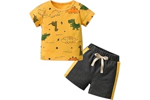 Baby Boy Summer Clothes Outfit Short Sleeve T-Shirt Dinosaur Print Shorts 2pcs Clothing Set