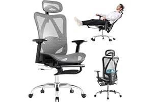 MARRAP Ergonomic Office Chair, 3-Level Tilt Backrest, Breathable Mesh with Adjustable Lumbar Support, 3D Headrest and Armrests, Retractable Footrest