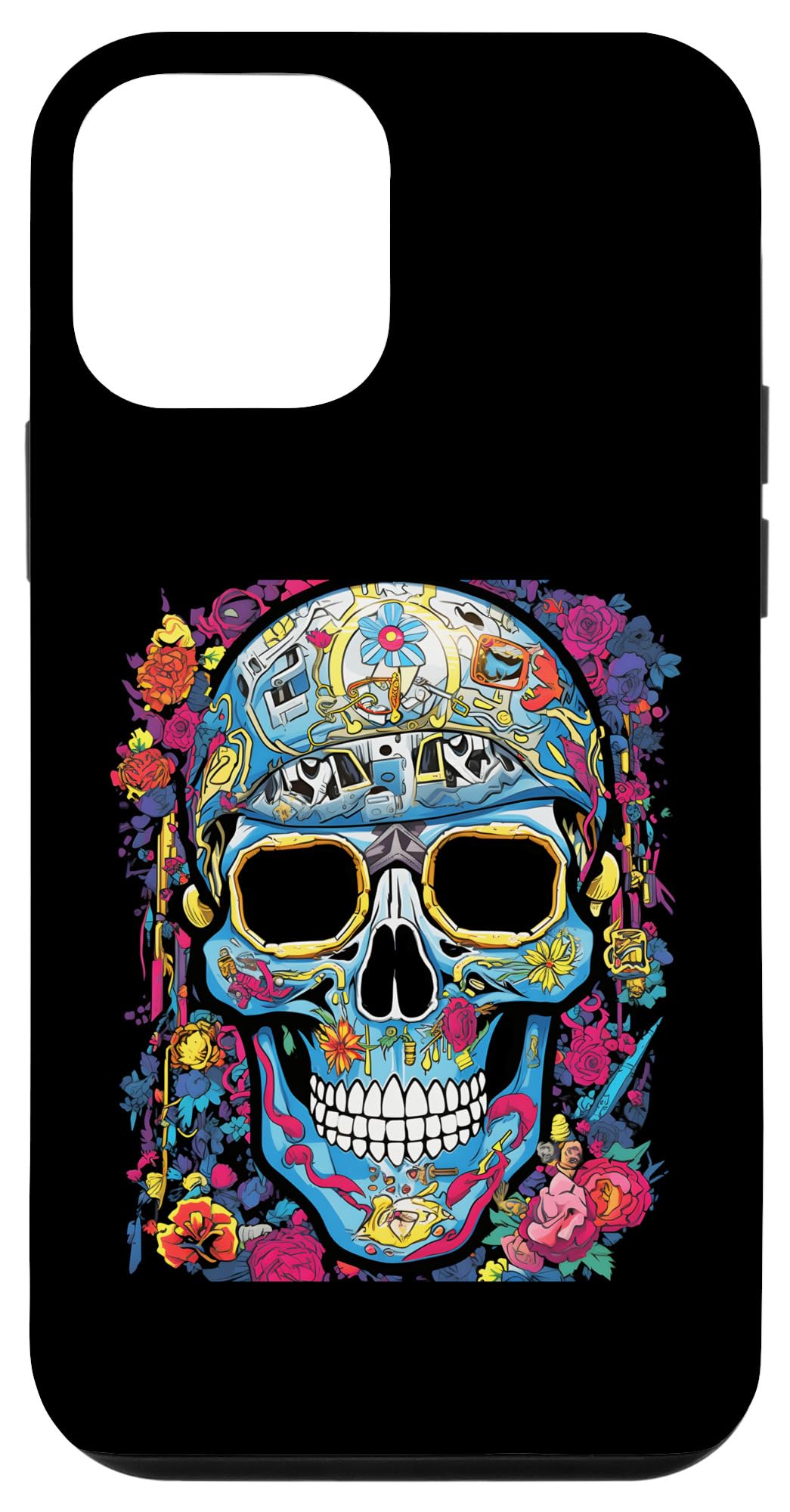 iPhone 12 mini Rebellious Blooms: Funky Edgy Skull and Flowers Statement Case