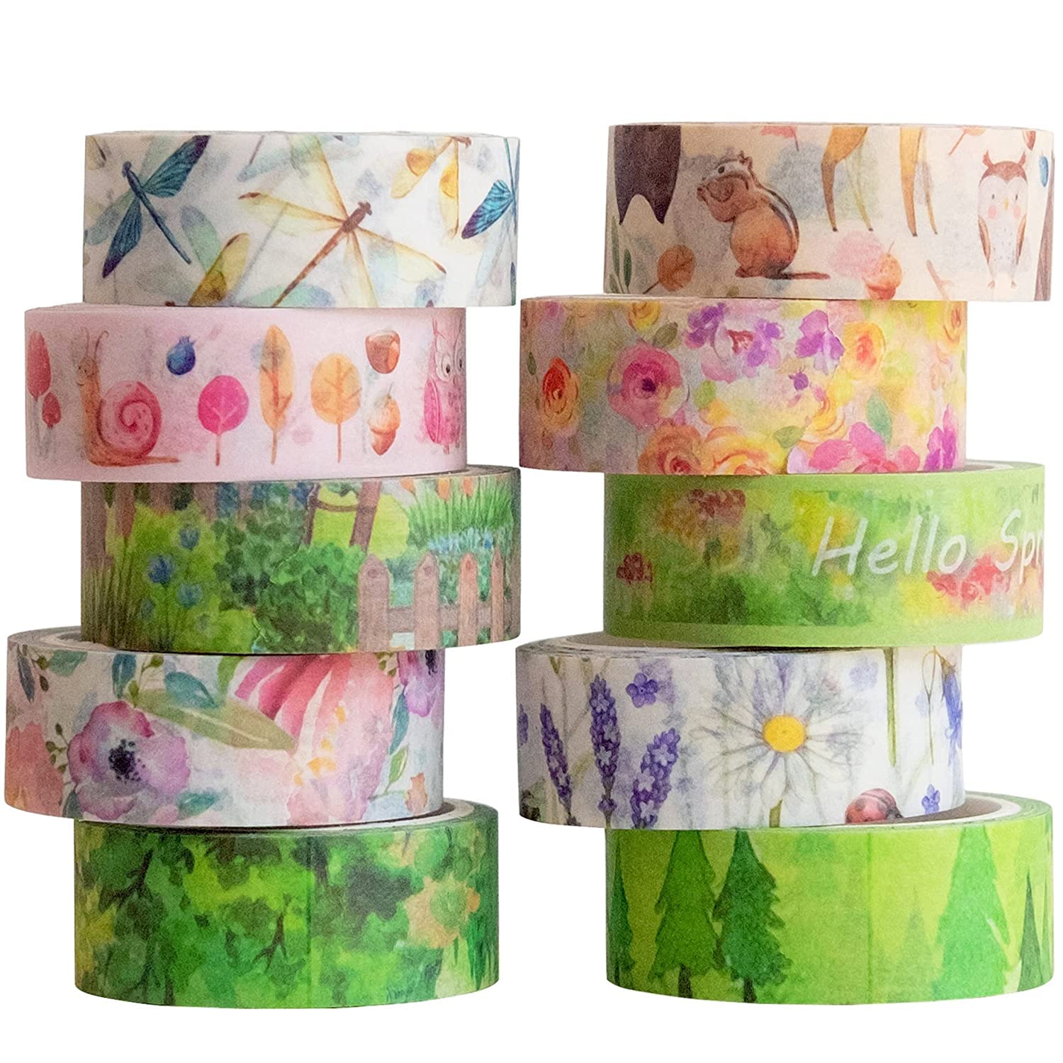 YUBX 10 Rolls Spring Washi Tape Set Green Flowers Masking Decorative Tapes