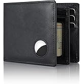 Swallowmall AirTag Wallet Mens RFID Blocking Genuine Leather Bifold Men's Wallet For air tag with 1 ID Window 13 Card Holders Black(Airtag Not included)