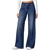 Sidefeel Women's Wide Leg Jeans High Waisted Stretchy Straight Leg Jeans Trendy Seamed Front Loose Denim Pants