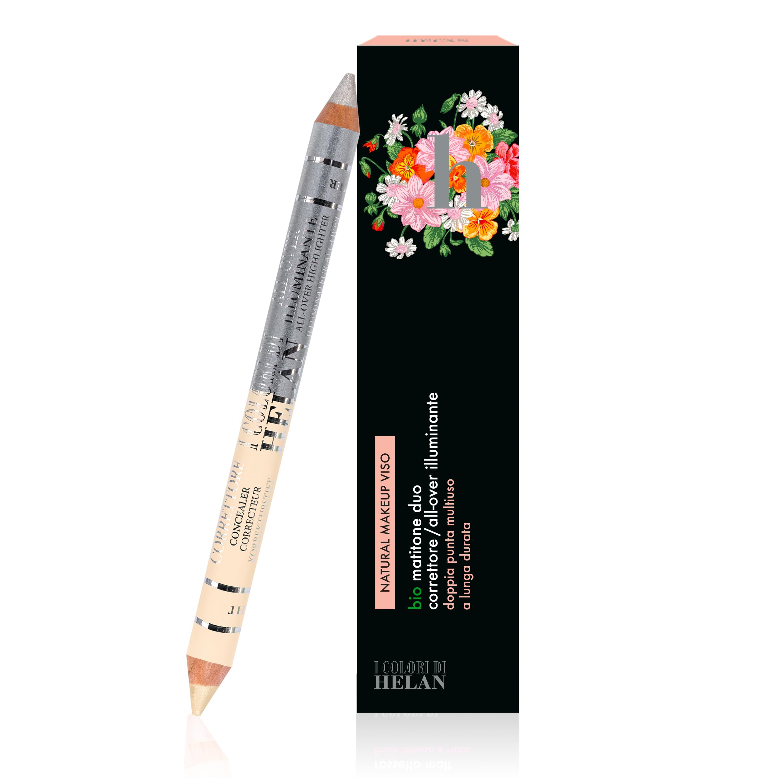 Helan I Colori di Helan - Bio Pencil 2in1 Light Silver, Blemish Corrector + Natural Make Up Face Illuminator, Nourishing Soft Double-Edged Pencil with Vitamin E, Long Lasting Make Up Makeup
