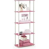 Furinno TURN-N-TUBE Storage Shelves, 5-Tier Book Shelf, Corner Shelf, Toolless Open Shelves, for Organization and Storage, Living Room, Garage, Home Office, Pink