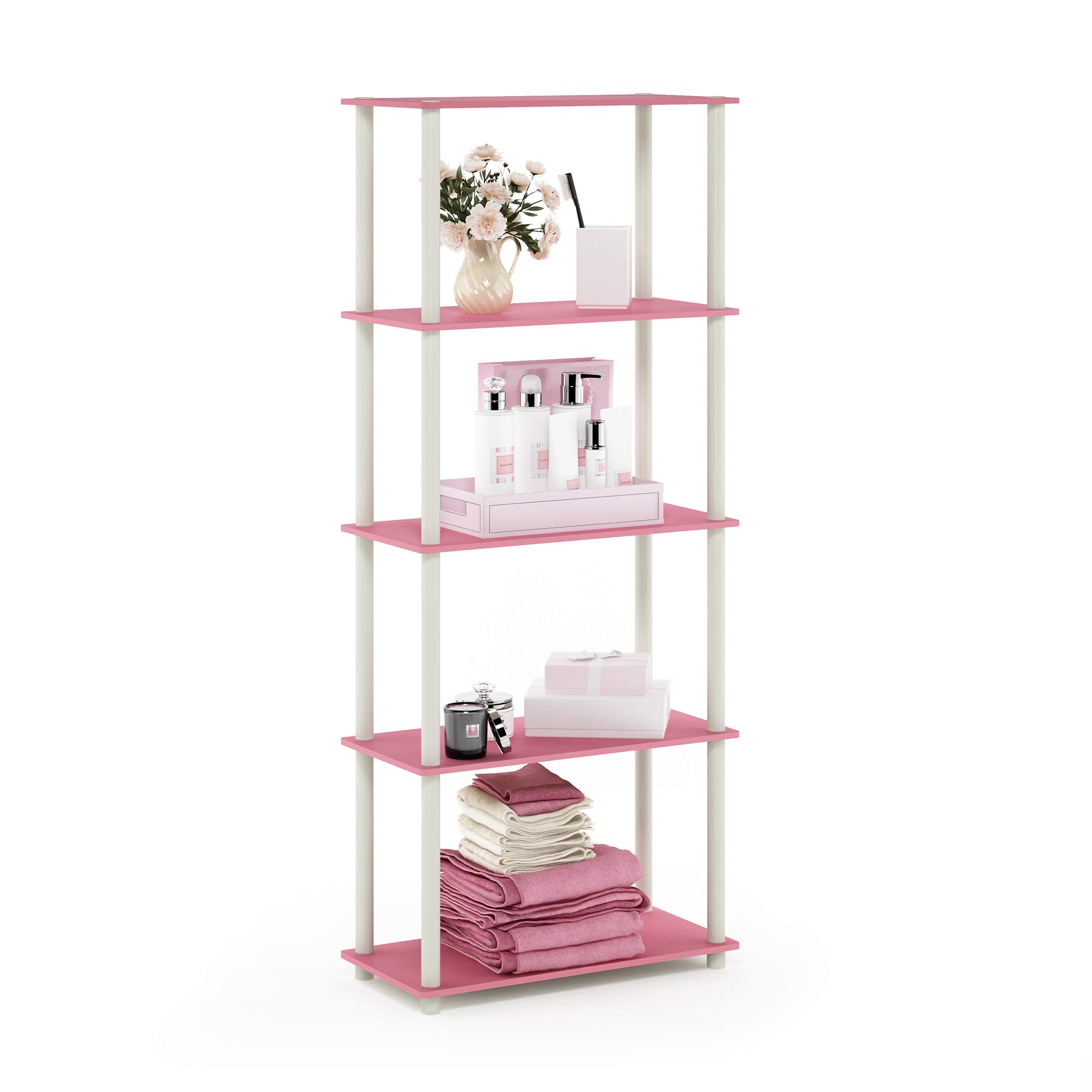 Photo 1 of Furinno Turn-N-Tube Multipurpose Shelf / Display Rack / Storage Shelf / Bookshelf, 5-Tier Round Tube, Pink/White