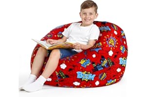 Boao Stuffed Animal Storage Bean Bag Chair Cover (No Filler) Washable Canvas Beanbag Chair Bean Bag Cover with Zipper for Organizing Plush Toys or Textile, Sack Beanbag for Adults(Cartoon Spider)