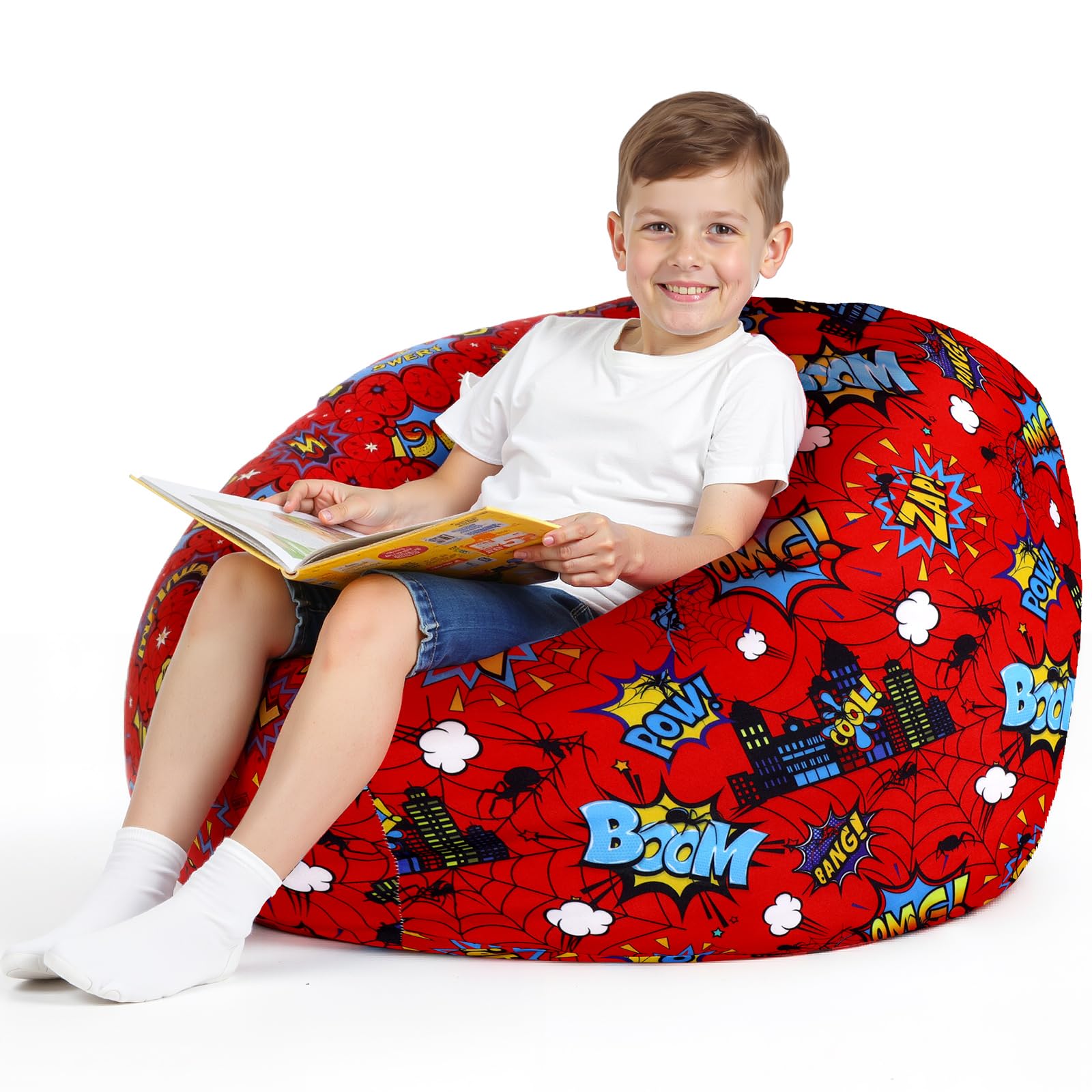 Photo 1 of Boao Stuffed Animal Storage Bean Bag Chair Cover (No Filler) Washable Canvas Beanbag Chair Bean Bag Cover with Zipper for Organizing Plush Toys or Textile, Sack Beanbag (Cartoon Spider,27 Inches)