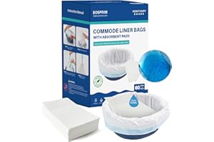 EOSPRIM 60 Sets Disposable Bedside Commode Liners & Absorbent Commode Pads, Comode Poop Bags Comode Poop Bags with Liners and Pads| Odor- Control | Leakproof | Universal Fit Potty Chair Liners (60)