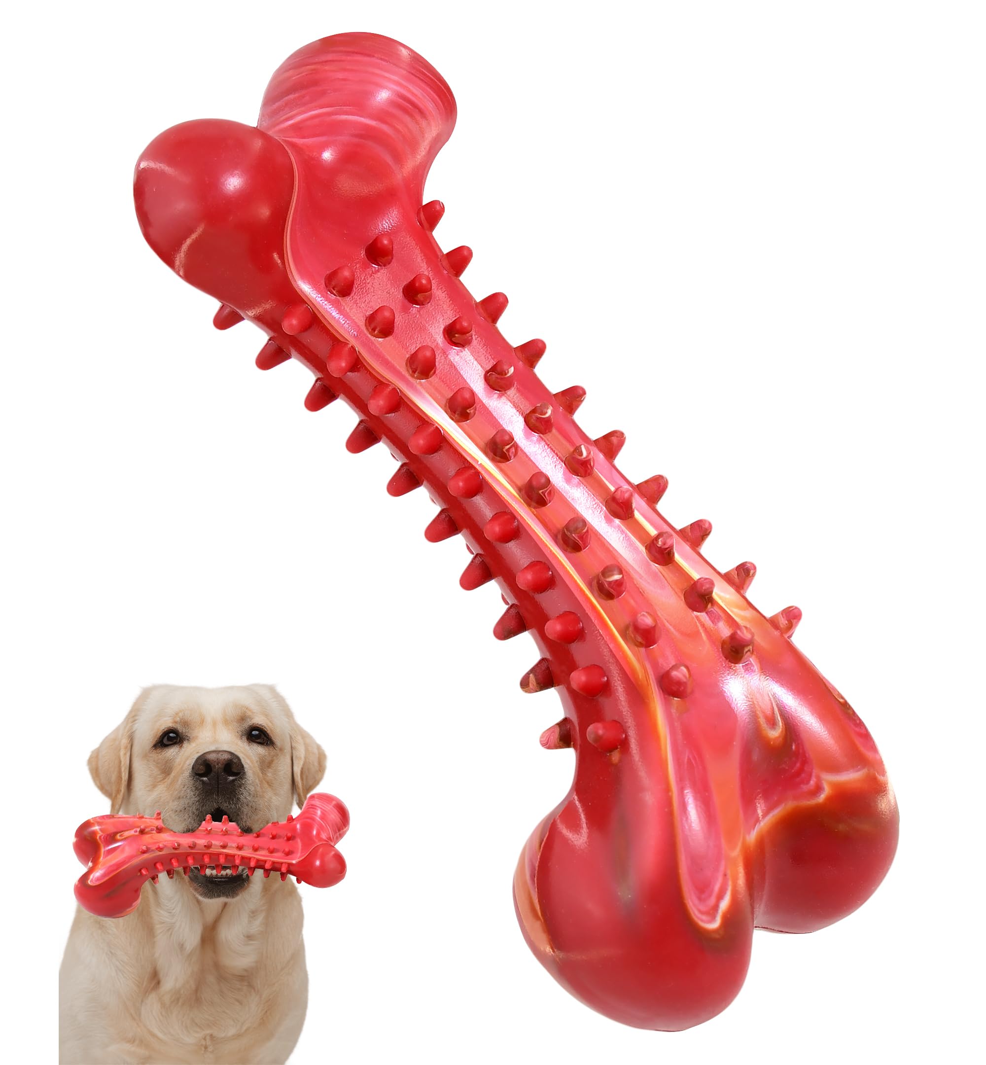 Photo 1 of IPTPAS Dog Chew Toy for Aggressive Chewers, Tough Natural Rubber Bone with Irresistible Beef Flavor, Long-Lasting Teeth Cleaning & Reduce Boredom, Durable Dog Dental Toy for Small Medium Large Breeds