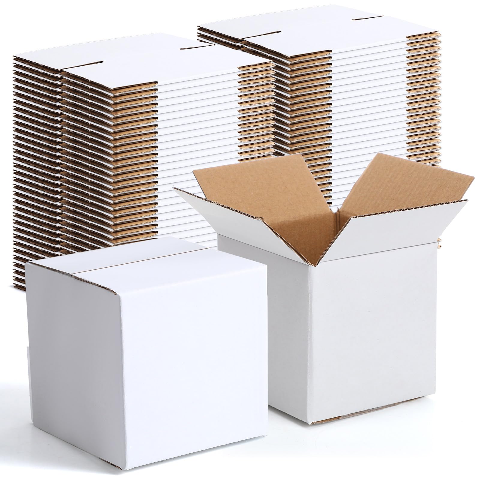 Photo 1 of Yeaqee 72 Pcs Shipping Boxes Corrugated Cardboard Small Shipping Boxes for Packaging Mailing Packing Moving Small Business Storage Crafts Gifts(4x4x4 Inch,White)