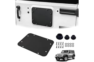 Phamyor Aluminum Spare Tire Carrier Delete Filler Plate with Bolts & Tailgate Durable Rubber Plugs Set Fit for 2007-2018 Jeep Wrangler JK JKU, Tailgate Plug, Tailgate Vent Plate Cover, Black, Flat