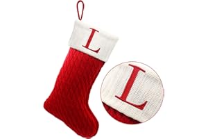 ZOEA 20 Inches Christmas Stockings with Initials, Large Embroidered Letter Knit Christmas Stocking for Family Holiday Decorations and Xmas Gift (L, Red)