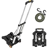Mount-It! Folding Luggage Cart with Wheels, 77 lbs | Foldable hand truck dolly, 4 lbs lightweight, fits carry-on bags, telescoping handle with bungee cord.