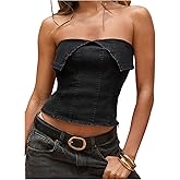 Milumia Women's Strapless Foldover Denim Tube Top Y2k Slim Fit Summer Bandeau Crop Tops