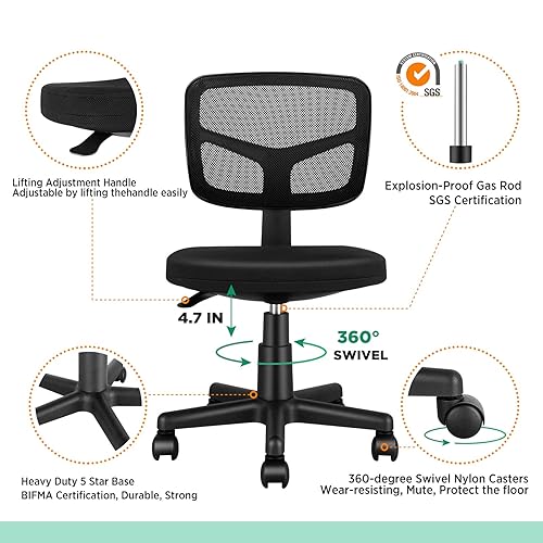 Mesh Office Small Task Chair No Arms Beryth Leather Office Chair
