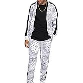 G-Style USA Men's Accented Bandana Paisley Tracksuit Set - Zipper Jacket and Sweatpants ST804 - White - 2X-Large