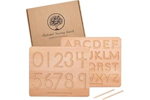 JETM·HH Wood Alphabet Tracing Board,2 Pcs Montessori Toys for Kids Age 3-6 Double Sided Letters Tracing Numbers&Patterns, Idea Gift for Boy and Girls