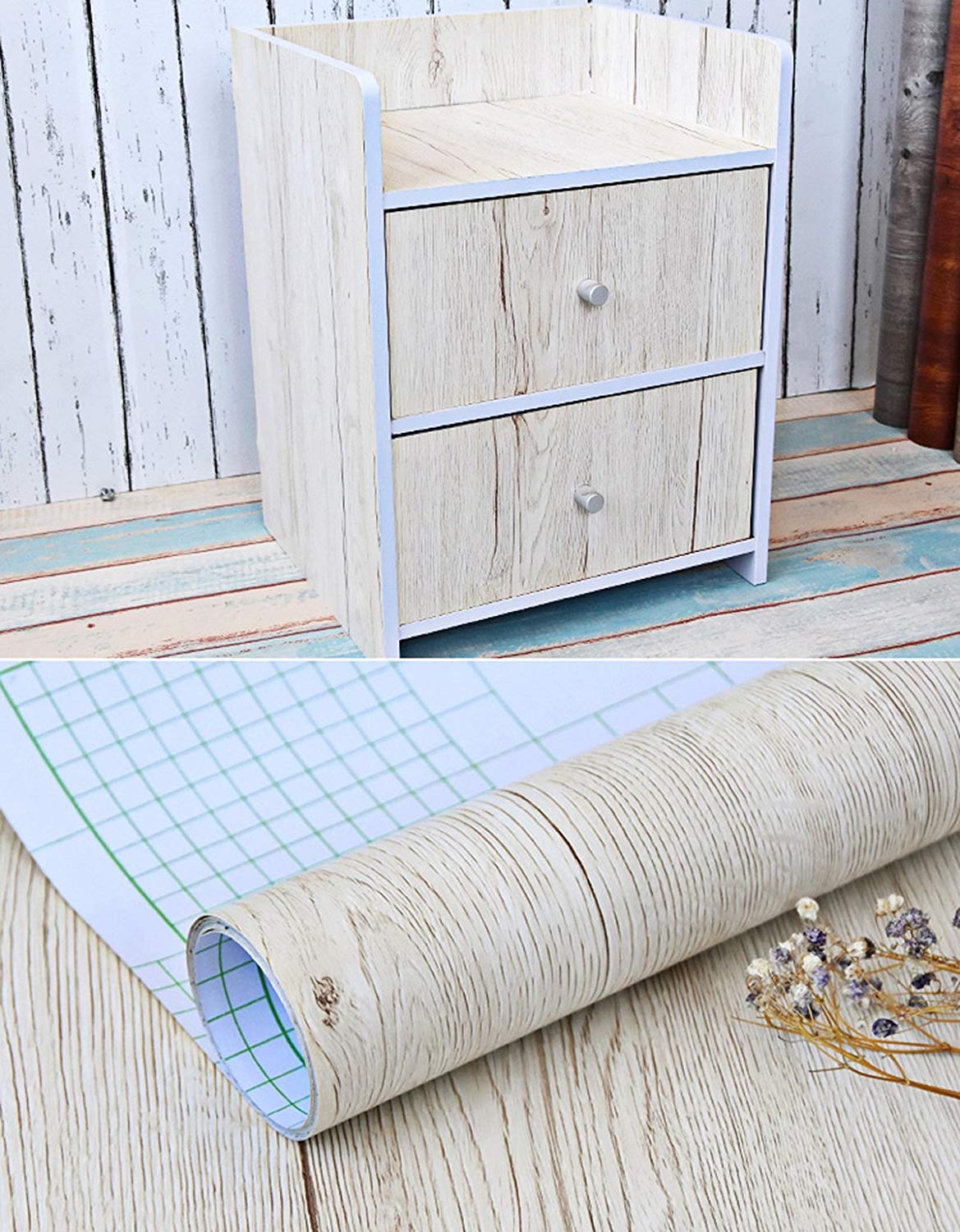 Home Kitchen Gray Wood Grain Contact Paper Self Adhesive Shelf