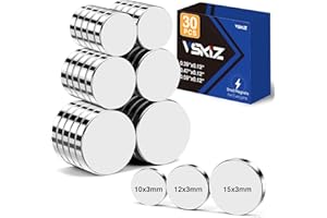 VSKIZ Small Magnets, 3 Different Size Rare Earth Magnets, 30Pcs Small Circle Magnets for Refrigerator, Multi-Use Neodymium Office Magnets for Crafts, DIY, Kitchen, Whiteboard, Home, Dry Erase Board