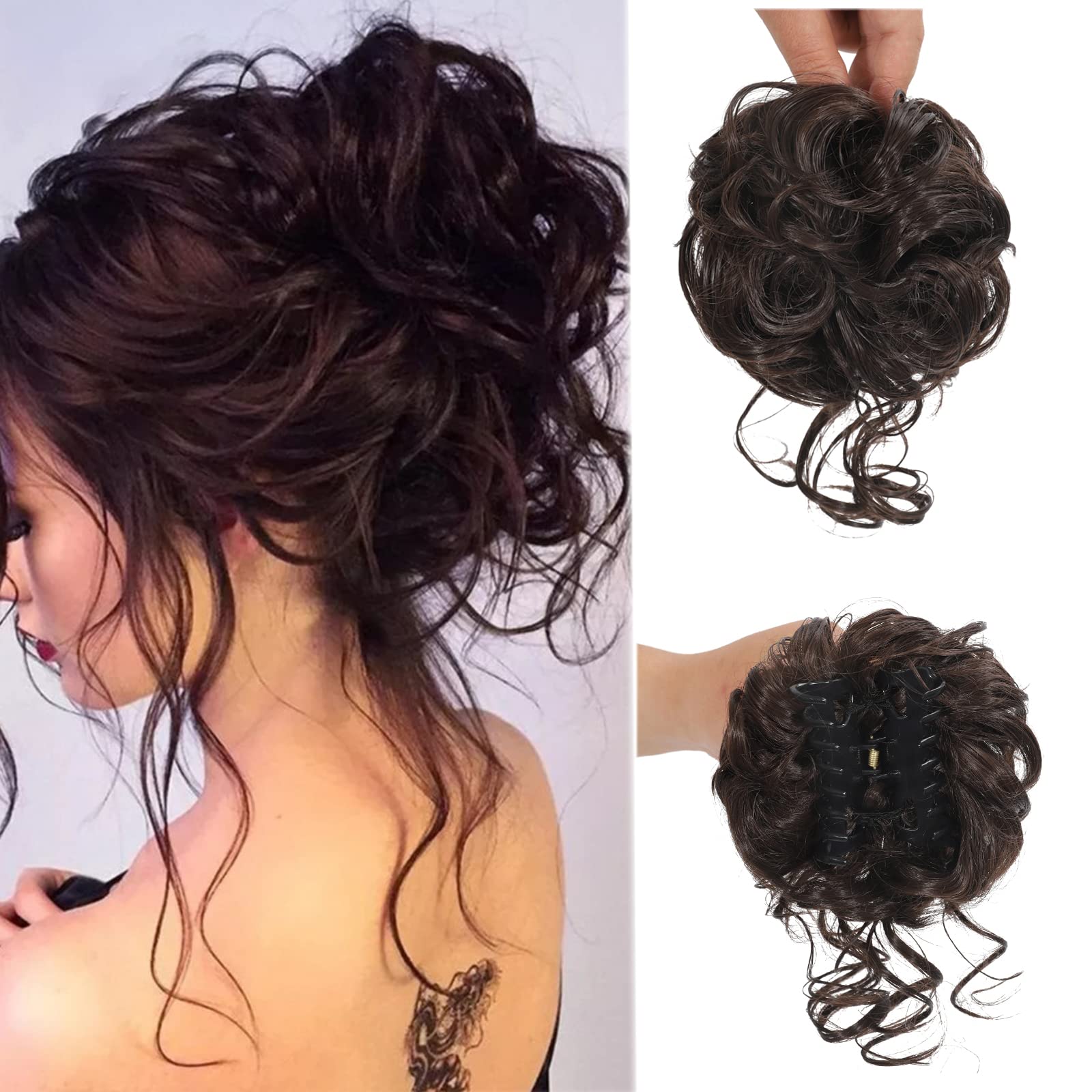 Claw Messy Bun Hair Pieces Clip Wavy Curly Chignon Clip in Hairpieces Tousled Updo Donut Hair Bun Synthetic Hair Ponytail for Women Girls