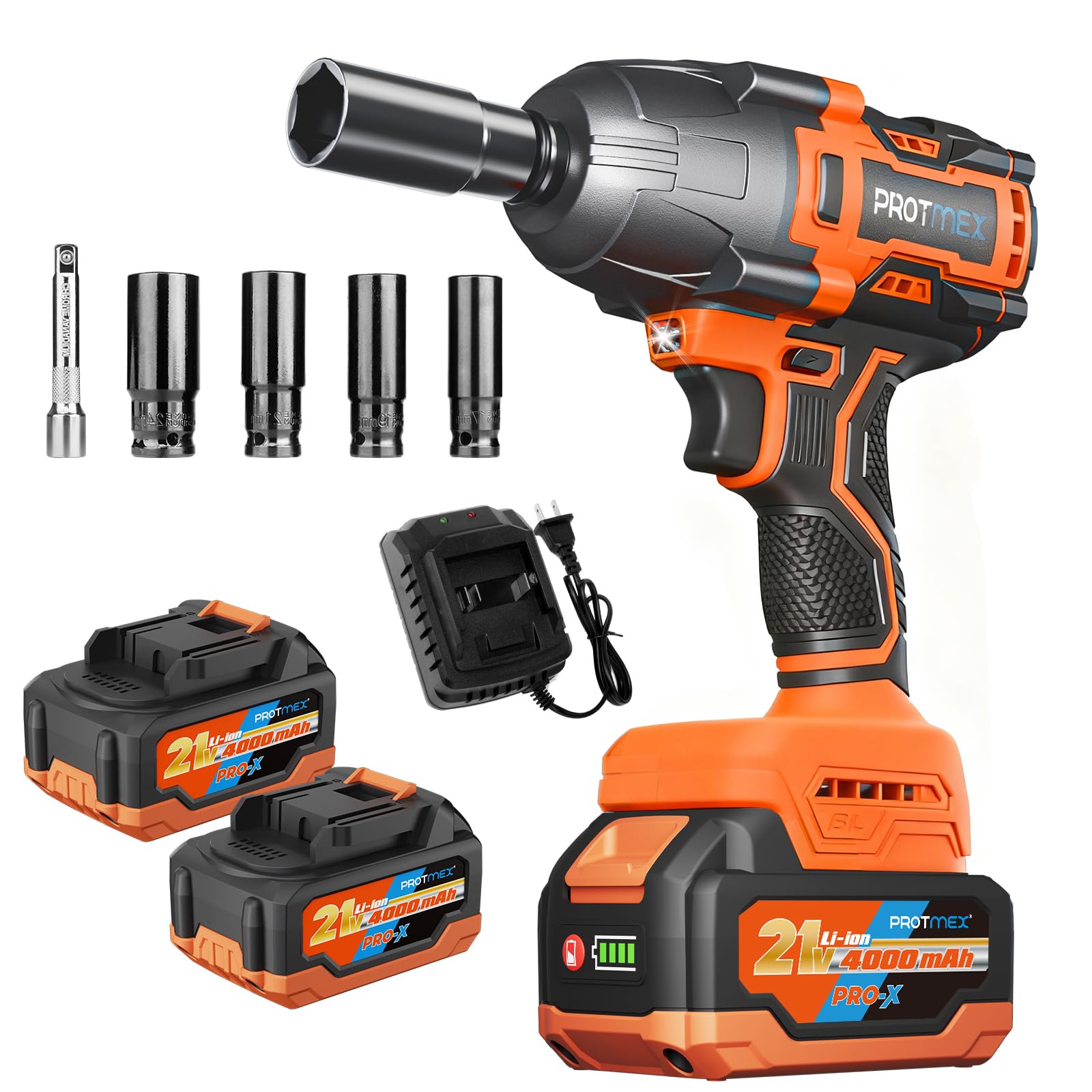 Photo 1 of 900Ft-lbs (1200N.m) Impact Wrench, 1/2" Cordless Impact Driver, 21V High Torque Power Impact Gun - 2x4.0Ah Batteries, Variable Speeds Brushless Impact Motor for Pickup Truck/Family Car (Orange Red)