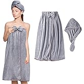KOIKEY Women Bath Wrap Hair Towel - Adjustable Luxury Microfiber Soft Towels for Shower After Body Cover, Super Absorbent to Quick Drying Hair and Body, Grey